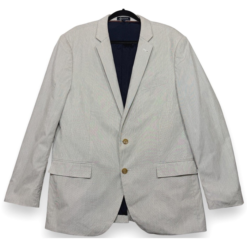 J Crew Ludlow Jacket Mens 44R Gray Seersucker Cotton Blazer Stripe 2 Button